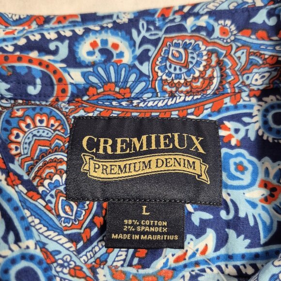 CREMIEUX PREMIUM DENIM Mens Size L Paisley Shirt Stretch Blue Short Sleeve [46] - Picture 8 of 12